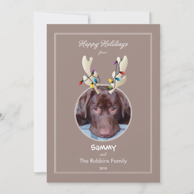 Reindeer Ears Pet Holiday Photo Card (Front)