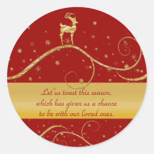 Reindeer elegant gold Christmas greeting Classic Round Sticker