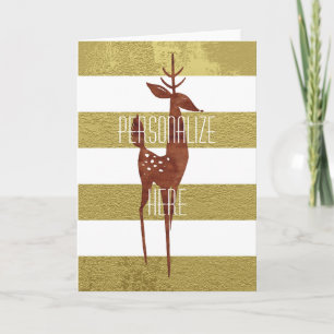 Reindeer elegant vintage gold and white striped card