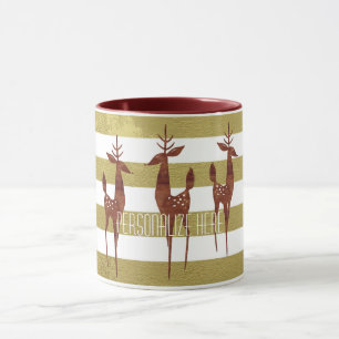Reindeer elegant vintage gold and white striped mug
