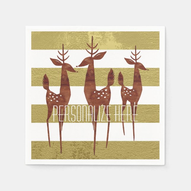 Reindeer elegant vintage gold white striped napkin (Front)