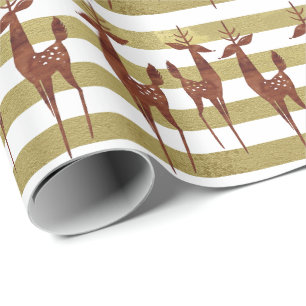 Reindeer elegant vintage gold white striped wrapping paper