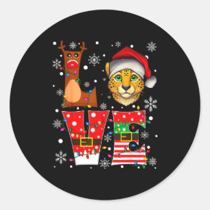 Reindeer Elf Santa Hat Love Cheetah Animal Xmas  Classic Round Sticker