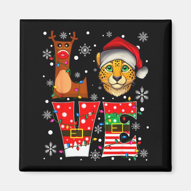 Reindeer Elf Santa Hat Love Cheetah Animal Xmas  Magnet (Front)