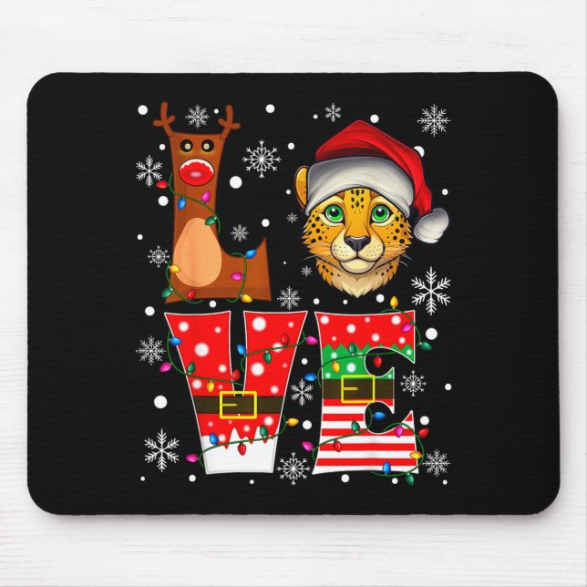 Reindeer Elf Santa Hat Love Cheetah Animal Xmas  Mouse Mat (Front)