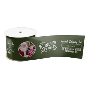 Reindeer Express from Santa Photo Christmas Green Satin Ribbon