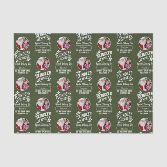 Reindeer Express from Santa Photo Christmas Green Tissue Paper (Front)