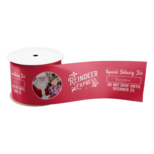 Reindeer Express from Santa Photo Christmas Red Satin Ribbon (Spool)