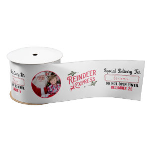 Reindeer Express from Santa Photo Christmas White Satin Ribbon