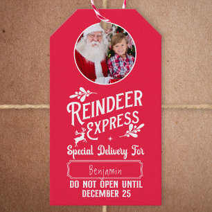 Reindeer Express from Santa w/ Photo Christmas Red Gift Tags
