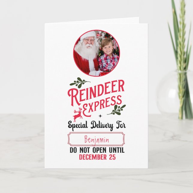 Reindeer Express Kid Name & Photo Christmas Holiday Card (Front)