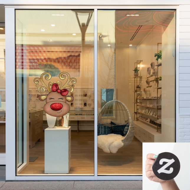 Reindeer face Christmas shop store window art Window Cling (Store Window)