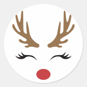 Reindeer Face Classic Round Sticker