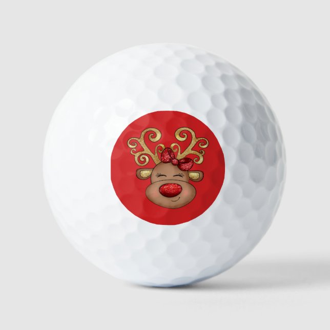 Reindeer face cute Christmas Golf Balls (Front)