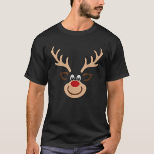 Reindeer Face Deer Red Nose Brown Christmas  T-Shirt