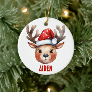 Reindeer Face Personalised Kids Mug Ceramic Tree Decoration