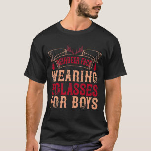 Reindeer Face, Wearing Glasses For Boys T-Shirt