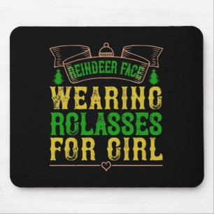 Reindeer Face, Wearing Glasses For Girl Mouse Mat