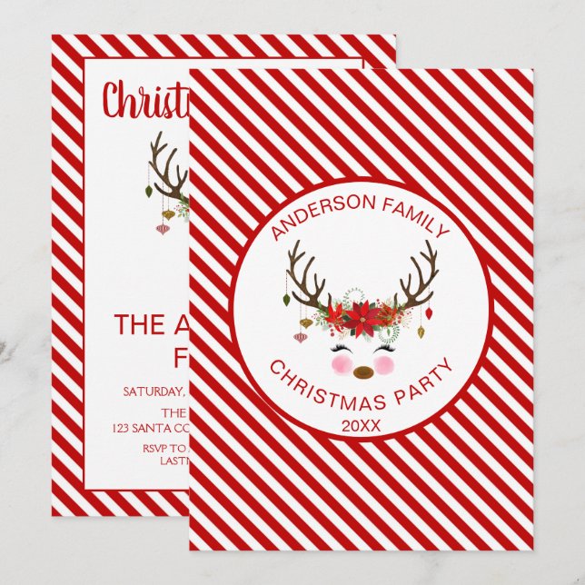 Reindeer Family - Corporate Christmas Party Invitation (Front/Back)