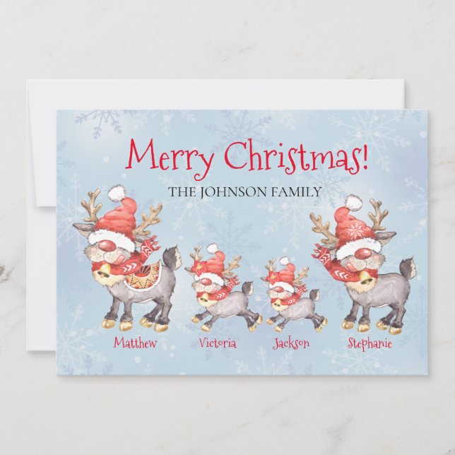 Reindeer Family Personalised Christmas Card (Front)