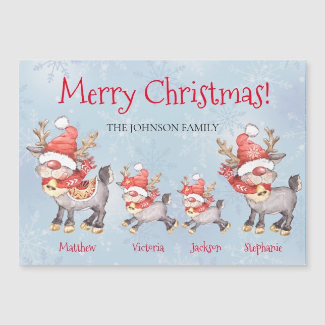 Reindeer Family Personalised Merry Christmas Card  (Front)
