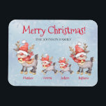 Reindeer Family Personalised Merry Christmas Card Magnet<br><div class="desc">Personalised Reindeer Family Merry Christmas Card. Fun and cute,  add the names of your family to the reindeers. You can also change the family name and greeting. Four Reindeers have Santa hats and red scarves on a blue snowflake background.</div>
