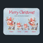 Reindeer Family Personalised Merry Christmas Card Magnet<br><div class="desc">Personalised Reindeer Family Merry Christmas Card. Fun and cute,  add the names of your family to the reindeers. You can also change the family name and greeting. Four Reindeers have Santa hats and red scarves on a blue snowflake background.</div>