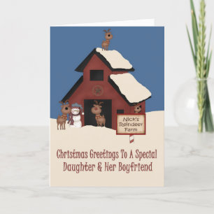 Reindeer Farm Daughter & Boyfriend Christmas Holiday Card