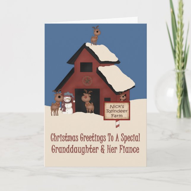 Reindeer Farm Granddaughter & Fiance Christmas Holiday Card (Front)