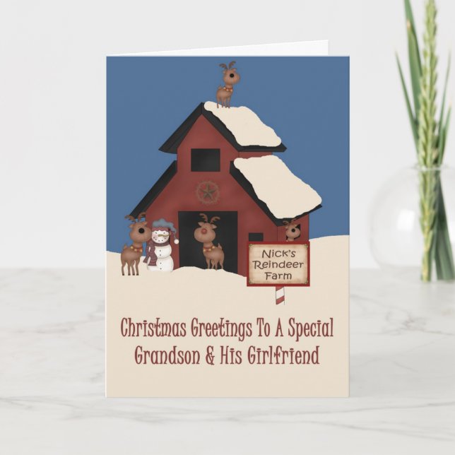 Reindeer Farm Grandson & Girlfriend Christmas Holiday Card (Front)