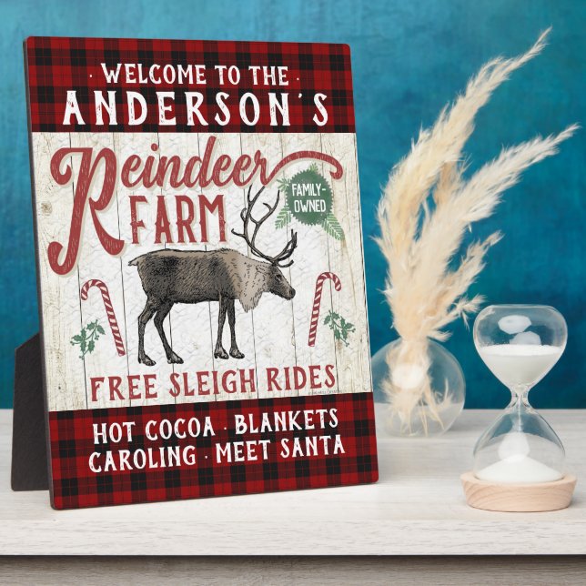 Reindeer Farm Rustic Vintage Farmhouse Custom Name Plaque (Side)