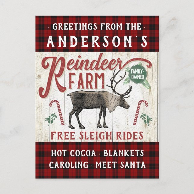 Reindeer Farm Rustic Vintage Farmhouse Custom Name Postcard (Front)