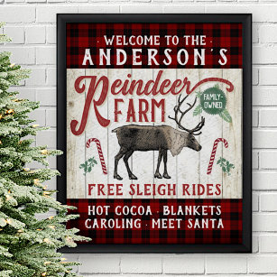 Reindeer Farm Rustic Vintage Farmhouse Custom Name Poster