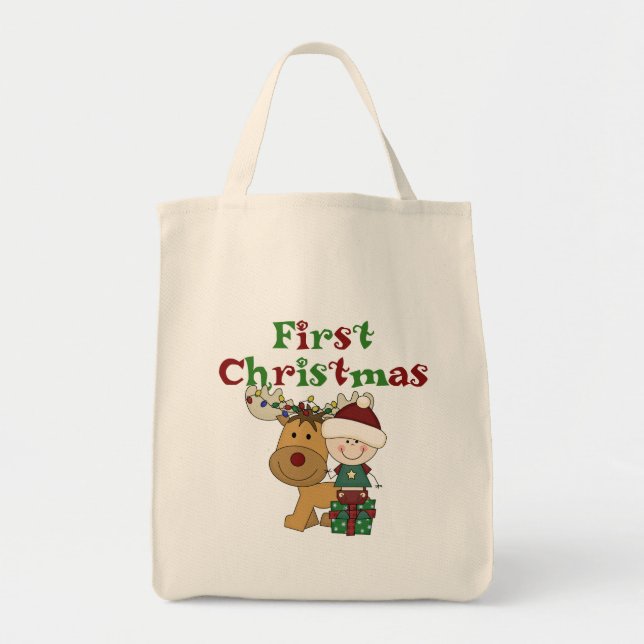 Reindeer First Christmas T-shirts and Gifts Tote Bag (Front)