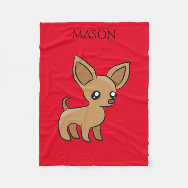 Reindeer fleece blanket in red. Personalise name. (Front)