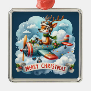 Reindeer Flying Aeroplane Ornament