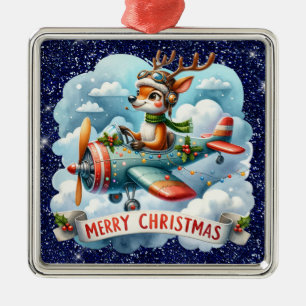 Reindeer Flying Aeroplane Ornament