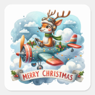 Reindeer Flying Aeroplane Stickers