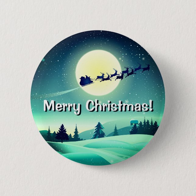 Reindeer Flying Sleigh 6 Cm Round Badge (Front)