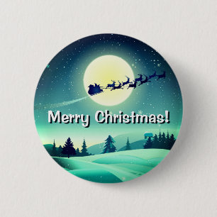 Reindeer Flying Sleigh 6 Cm Round Badge