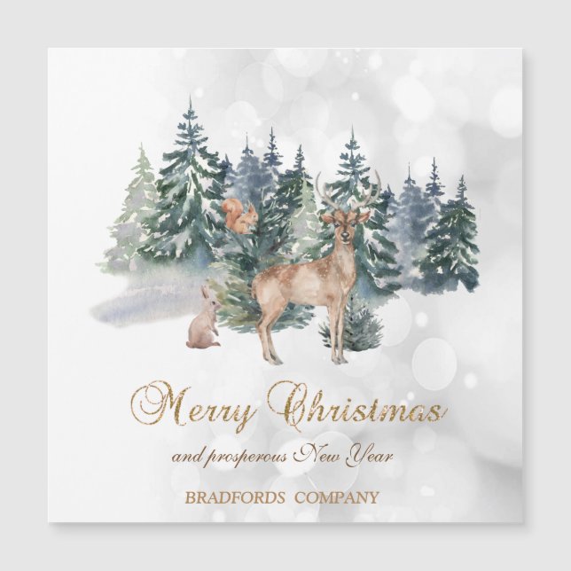 Reindeer,Forest,Bokeh Company  Holiday Card (Front)