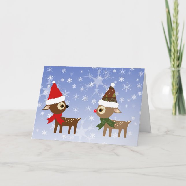 Reindeer Friends Cute Christmas Card (Front)