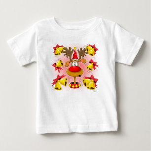 Reindeer Fun Christmas Cartoon with Bells Alarms Baby T-Shirt