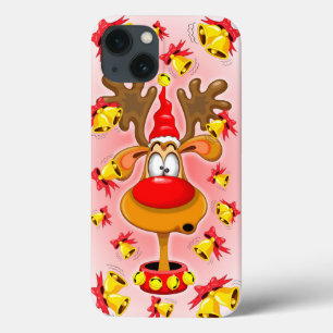 Reindeer Fun Christmas Cartoon with Bells Alarms iPhone 13 Case