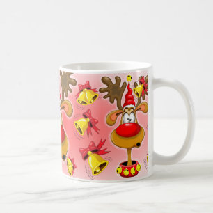 Reindeer Fun Christmas Cartoon with Bells Alarms Coffee Mug