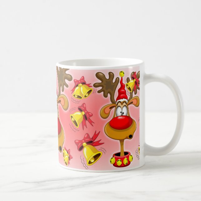 Reindeer Fun Christmas Cartoon with Bells Alarms Coffee Mug (Right)