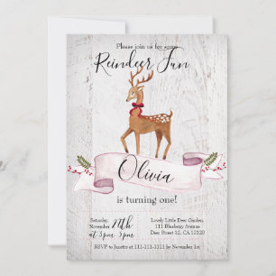 Reindeer Fun first birthday invitation