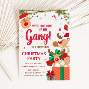 Reindeer Fun Rounding Up the Gang Christmas Party Invitation