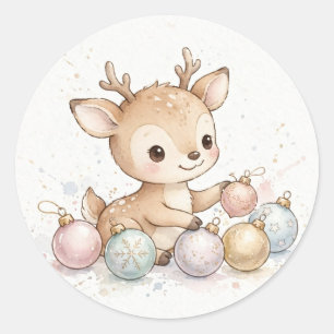 Reindeer Games Fawn Christmas Round Sticker