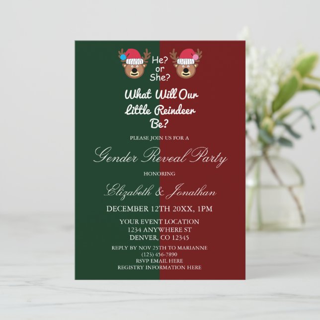 Reindeer Gender Reveal Invitation (Standing Front)